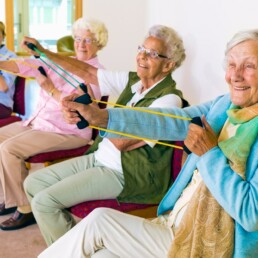Cheerful senior women exercising their arms
